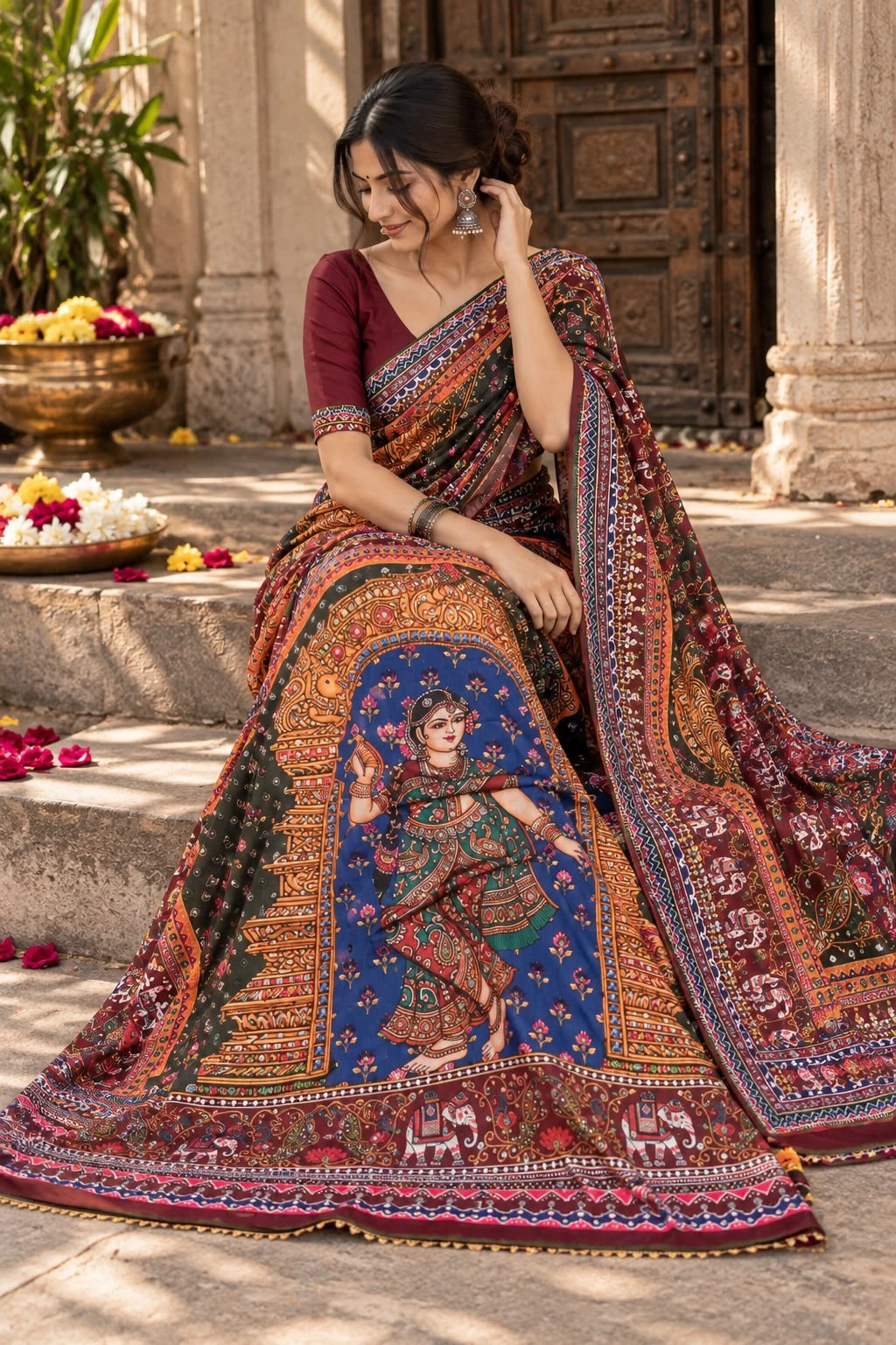 Vinayak Wholesale Rashmika Inspired Crepe Silk Digital Print Saree With Real Mirror Work 1