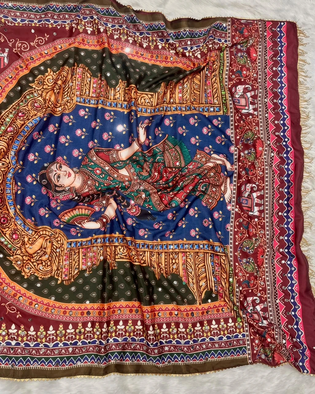 Vinayak Wholesale Rashmika Inspired Crepe Silk Digital Print Saree With Real Mirror Work 2