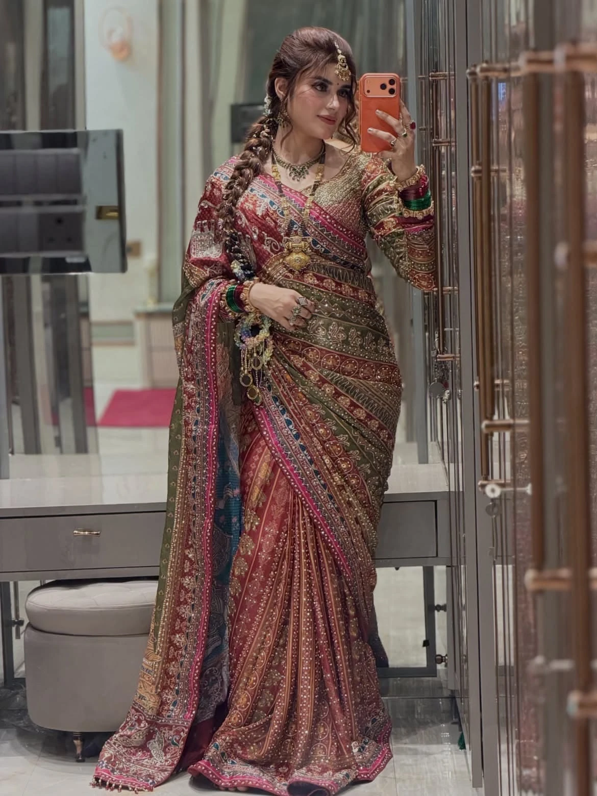 Vinayak Wholesale Rashmika Inspired Crepe Silk Digital Print Saree With Real Mirror Work 3