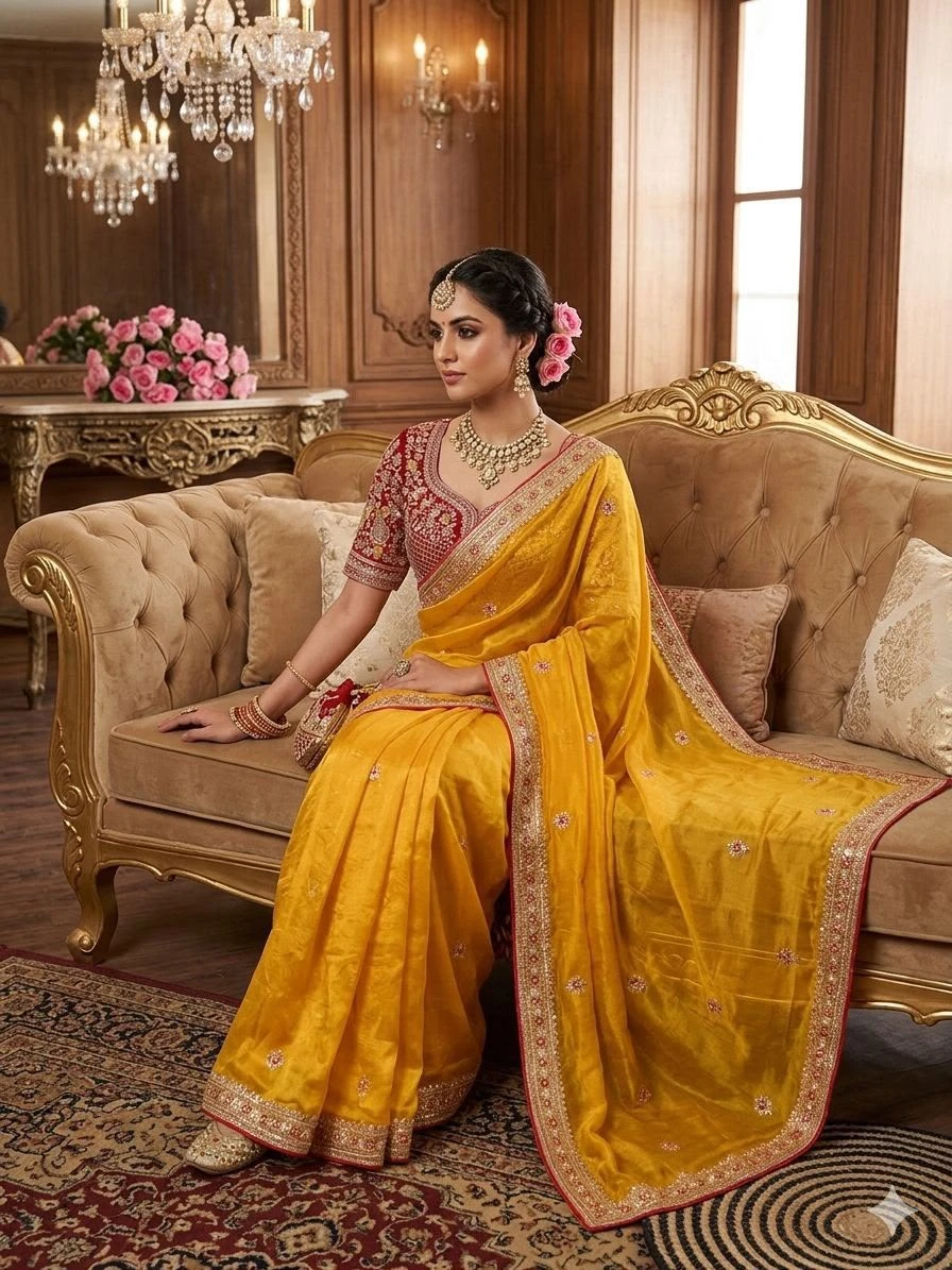 Vinayak Wholesale Sabyasachi Inspired Premium Space Silk Saree With Multi Sequin And Thread Embroidery 4
