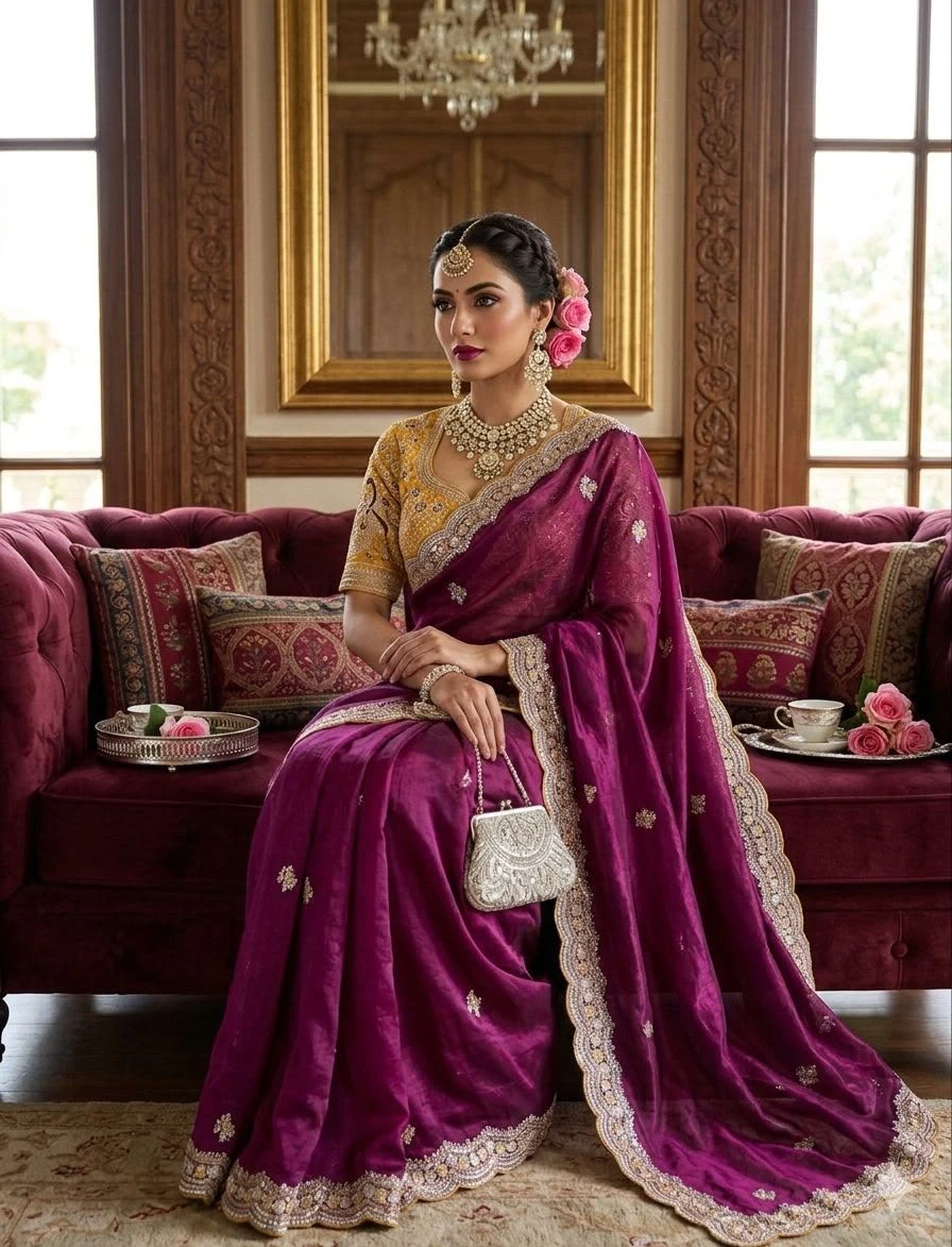 Vinayak Wholesale Sabyasachi Inspired Premium Space Silk Saree With Multi Sequin And Thread Embroidery 5