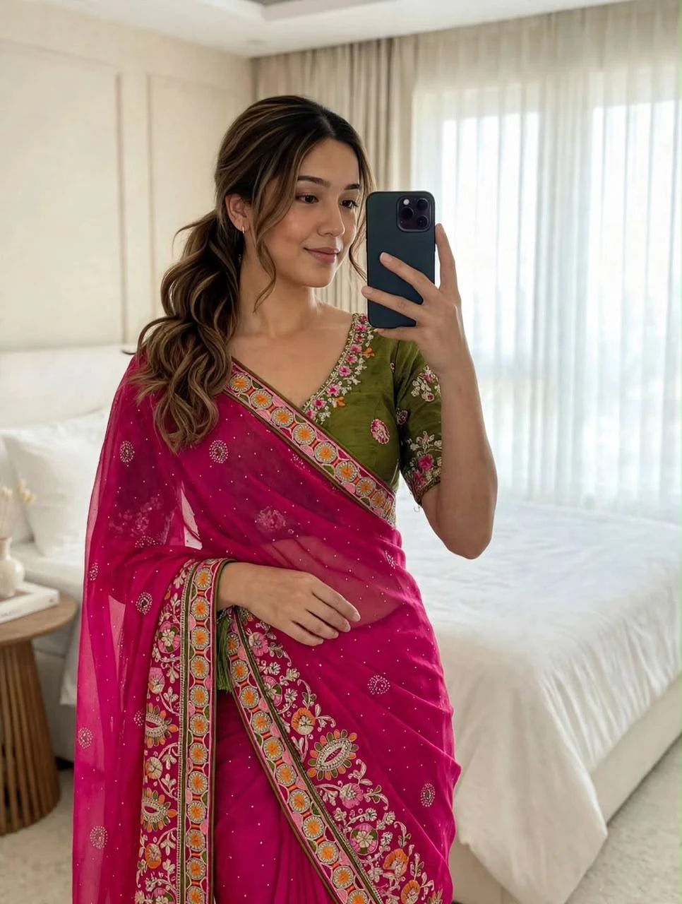 Vinayak Wholesale Satin Chiffon Saree With Multi Coding Embroidery And Diamond Work
