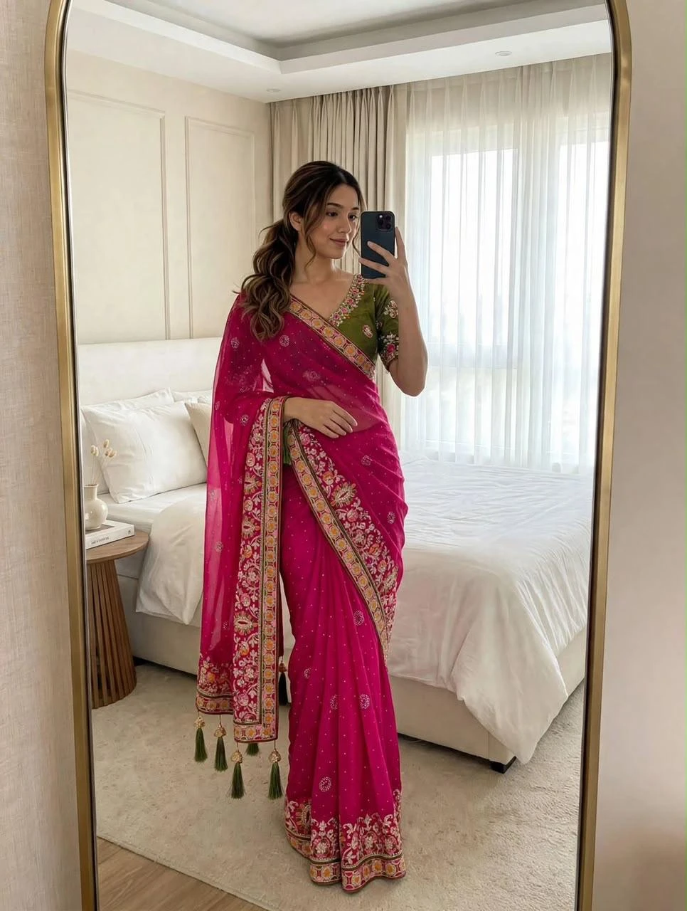 Vinayak Wholesale Satin Chiffon Saree With Multi Coding Embroidery And Diamond Work 2