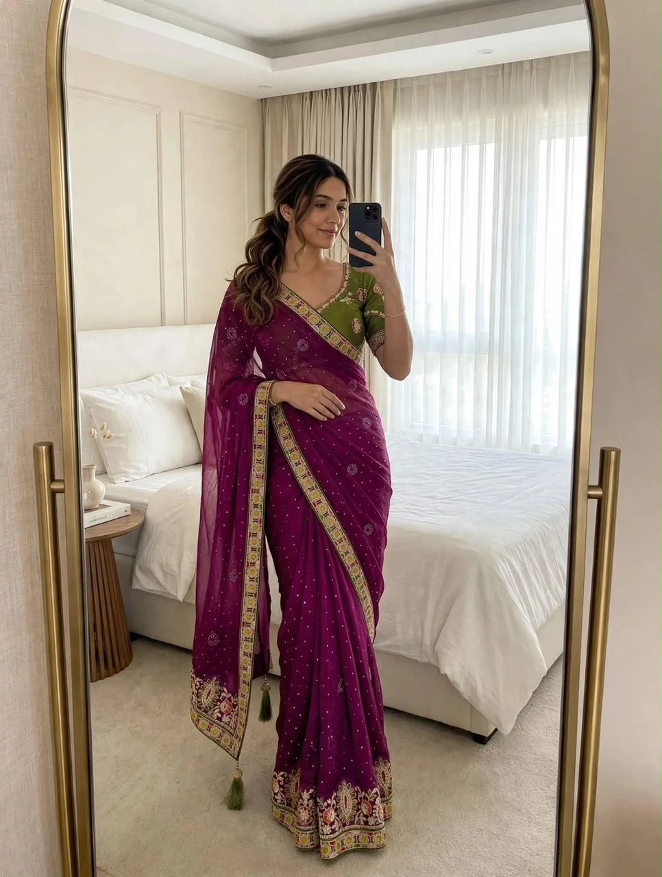 Vinayak Wholesale Satin Chiffon Saree With Multi Coding Embroidery And Diamond Work 3