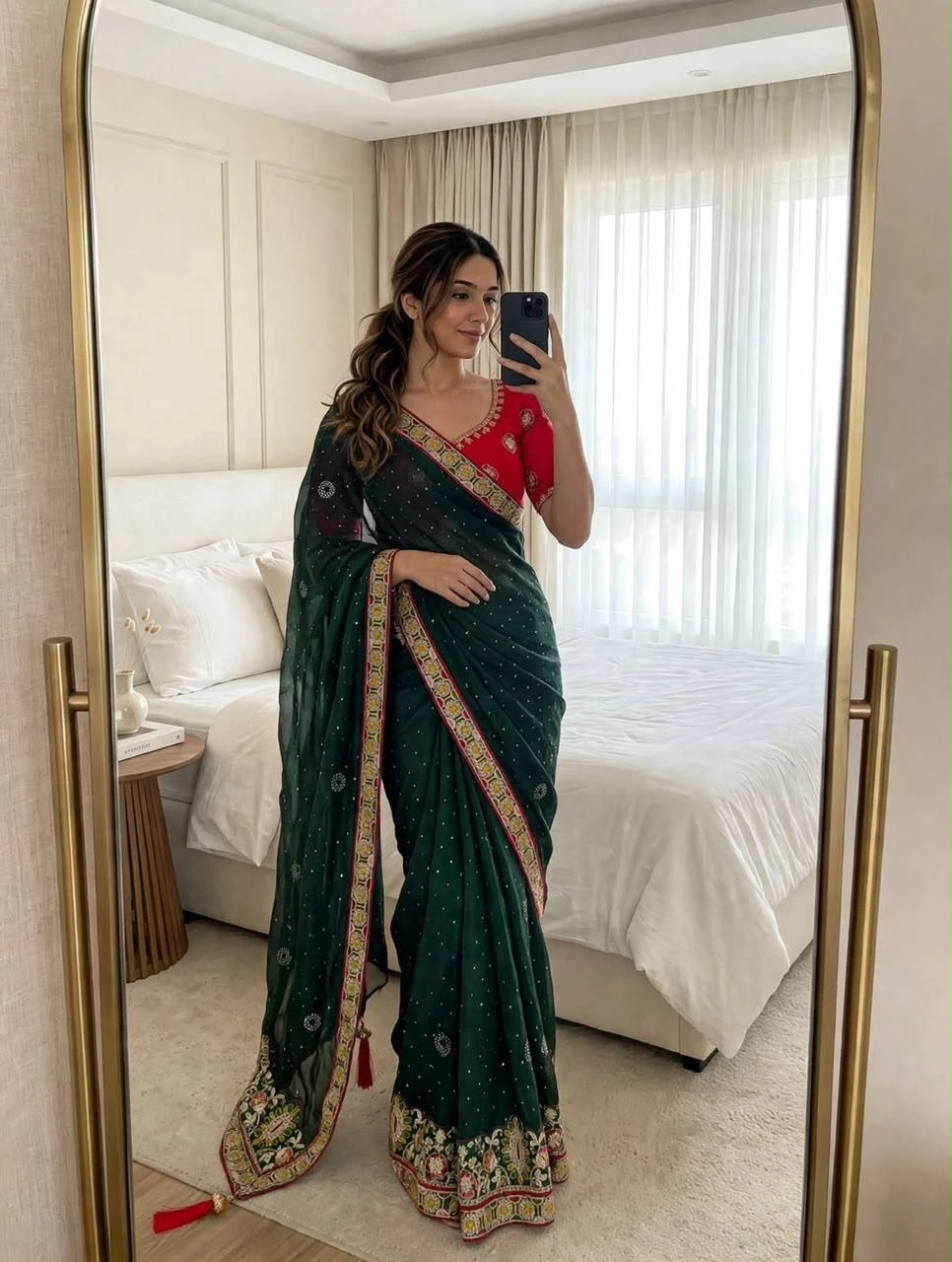 Vinayak Wholesale Satin Chiffon Saree With Multi Coding Embroidery And Diamond Work 4