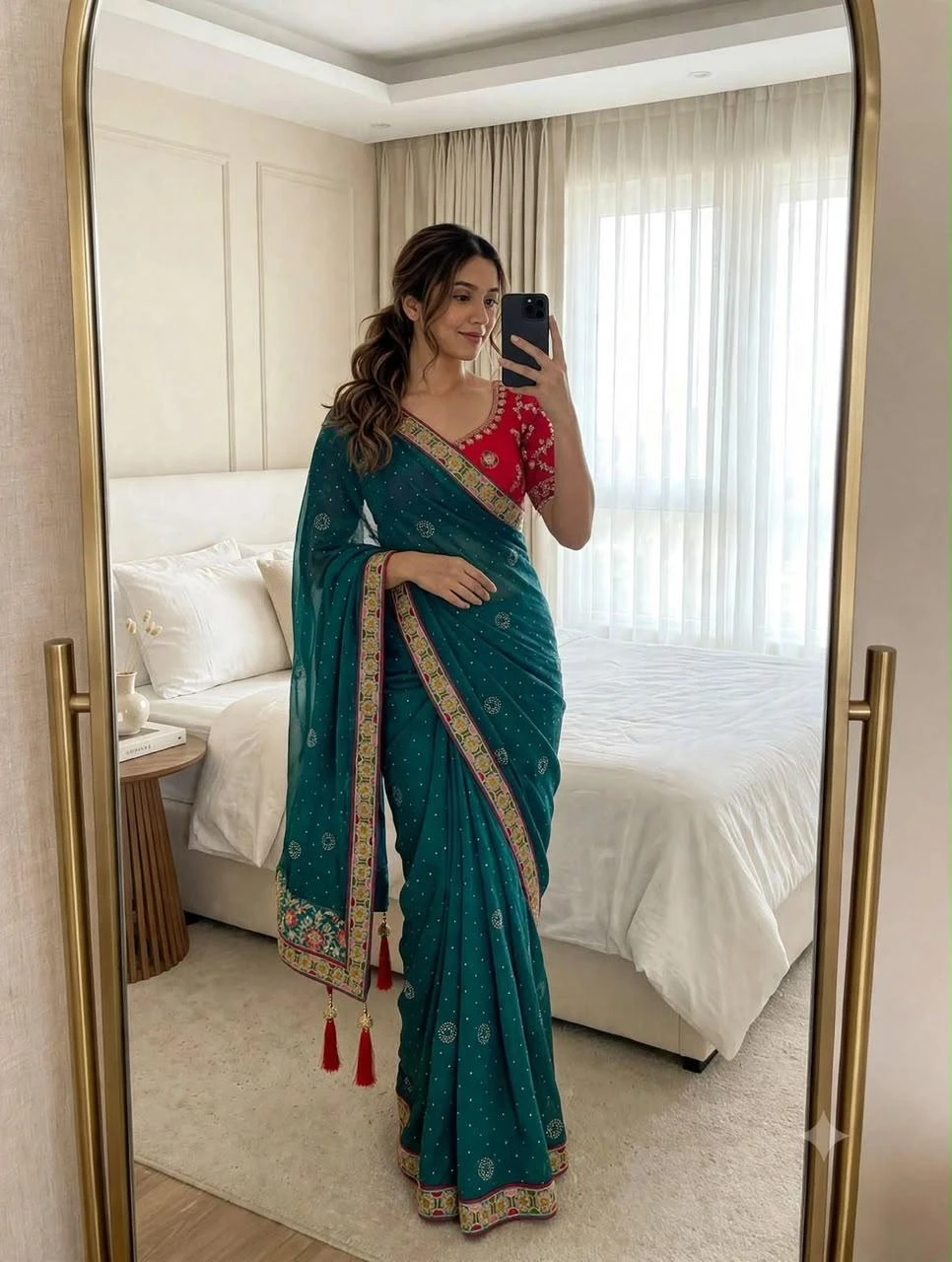 Vinayak Wholesale Satin Chiffon Saree With Multi Coding Embroidery And Diamond Work 5