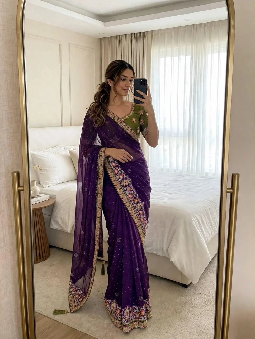 Vinayak Wholesale Satin Chiffon Saree With Multi Coding Embroidery And Diamond Work 6
