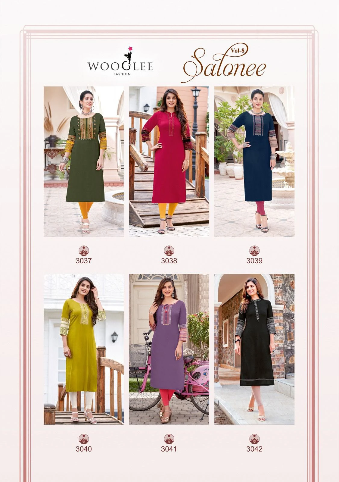 Wooglee Salonee Vol-8 Heavy Rayon Work Kurti Collection In Wholesale 9