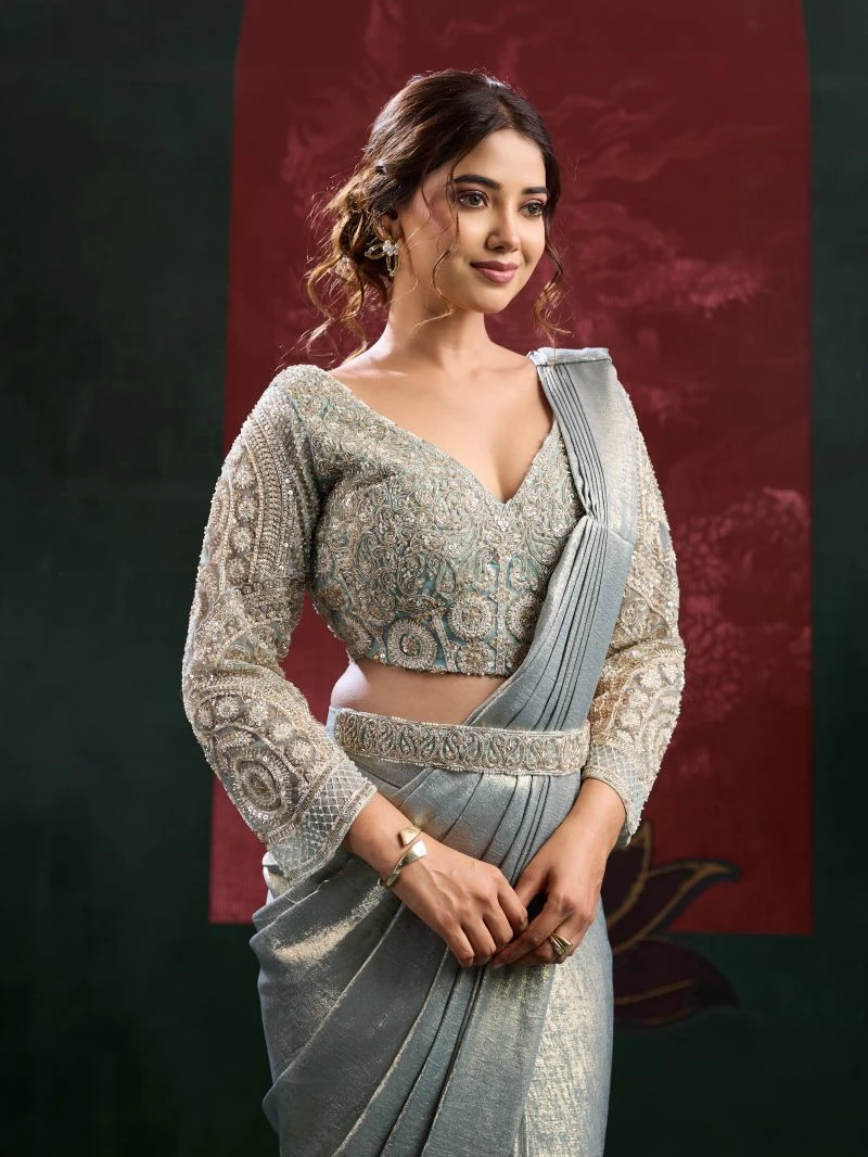 Amoha A 102449 Imported Sand Wash Beads Work Ready To Wear Sarees 2