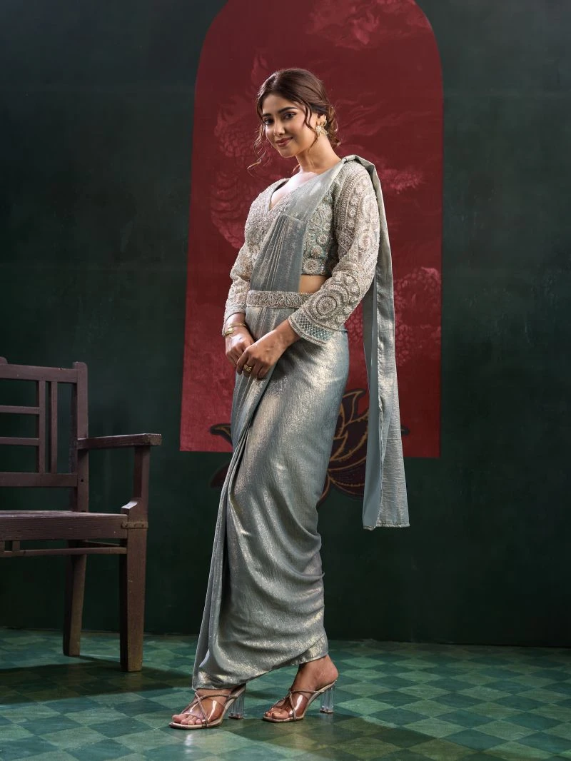 Amoha A 102449 Imported Sand Wash Beads Work Ready To Wear Sarees 3