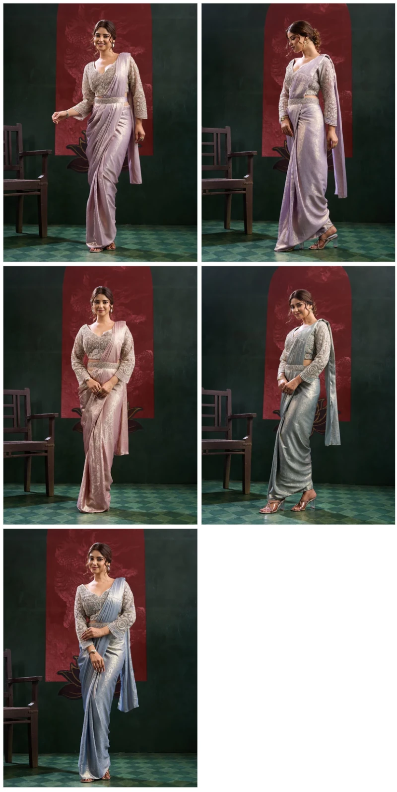 Amoha A 102449 Imported Sand Wash Beads Work Ready To Wear Sarees 8