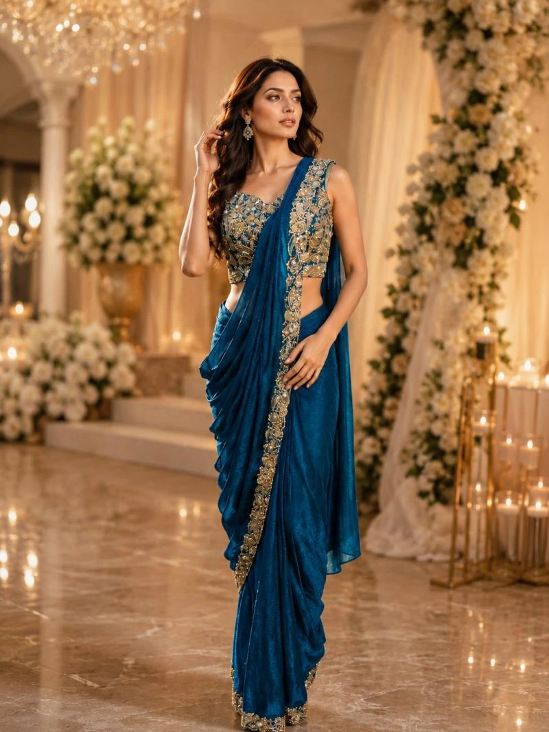 Amoha A 505 Fendy Satin Beads Work Ready To Wear Saree Collection 2