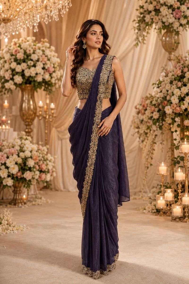 Amoha A 505 Fendy Satin Beads Work Ready To Wear Saree Collection 3