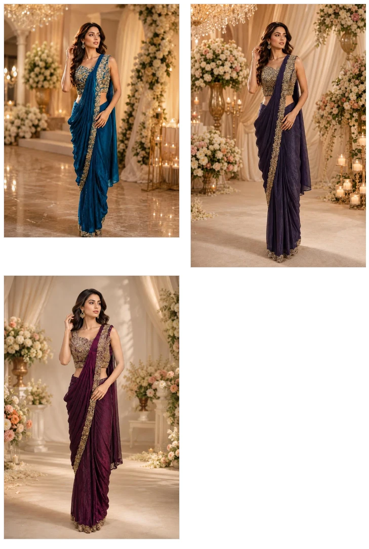 Amoha A 505 Fendy Satin Beads Work Ready To Wear Saree Collection 5