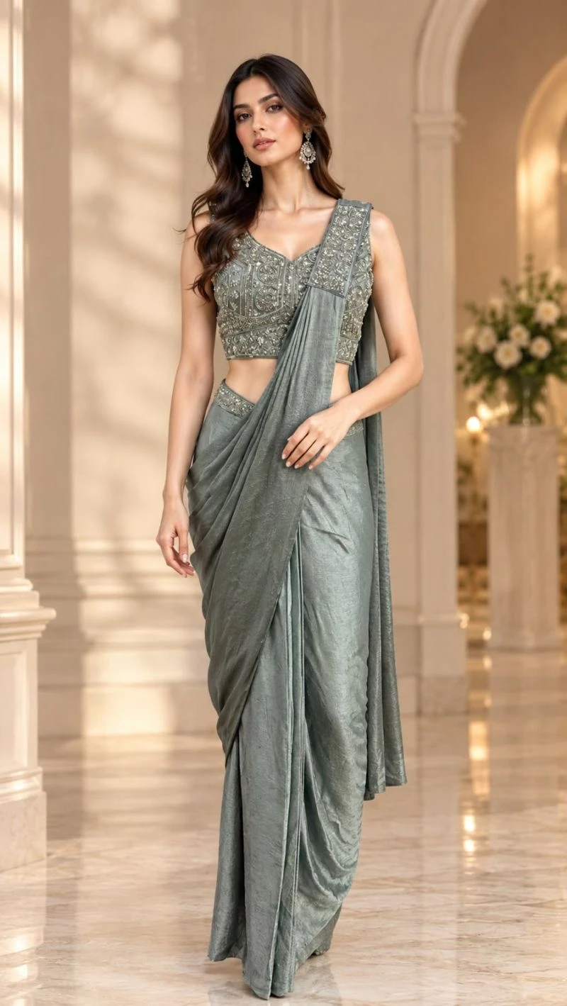 Amoha A 517 Imported Beads Work Ready To Wear Saree Collection 4
