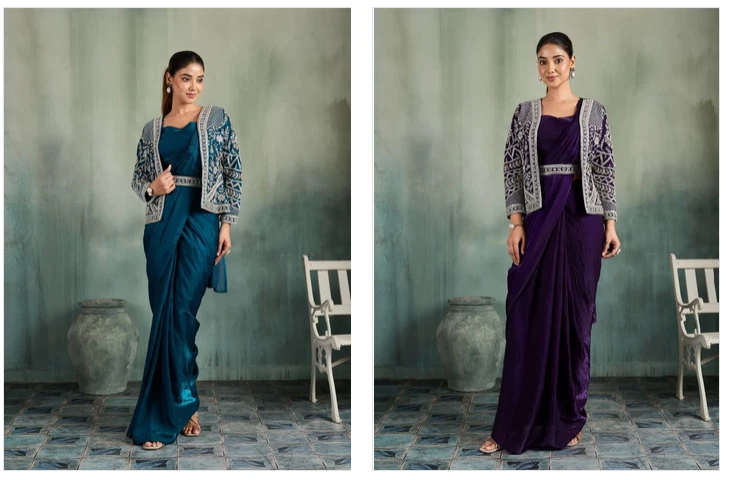 Amoha A 525 Fendi Heavy Embroirdered Ready To Wear Saree Collection 4