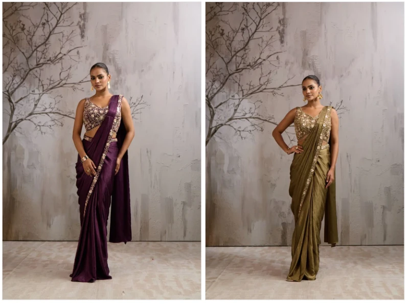 Amoha A 574 Imported Beads Work Ready To Wear Saree Collection 4