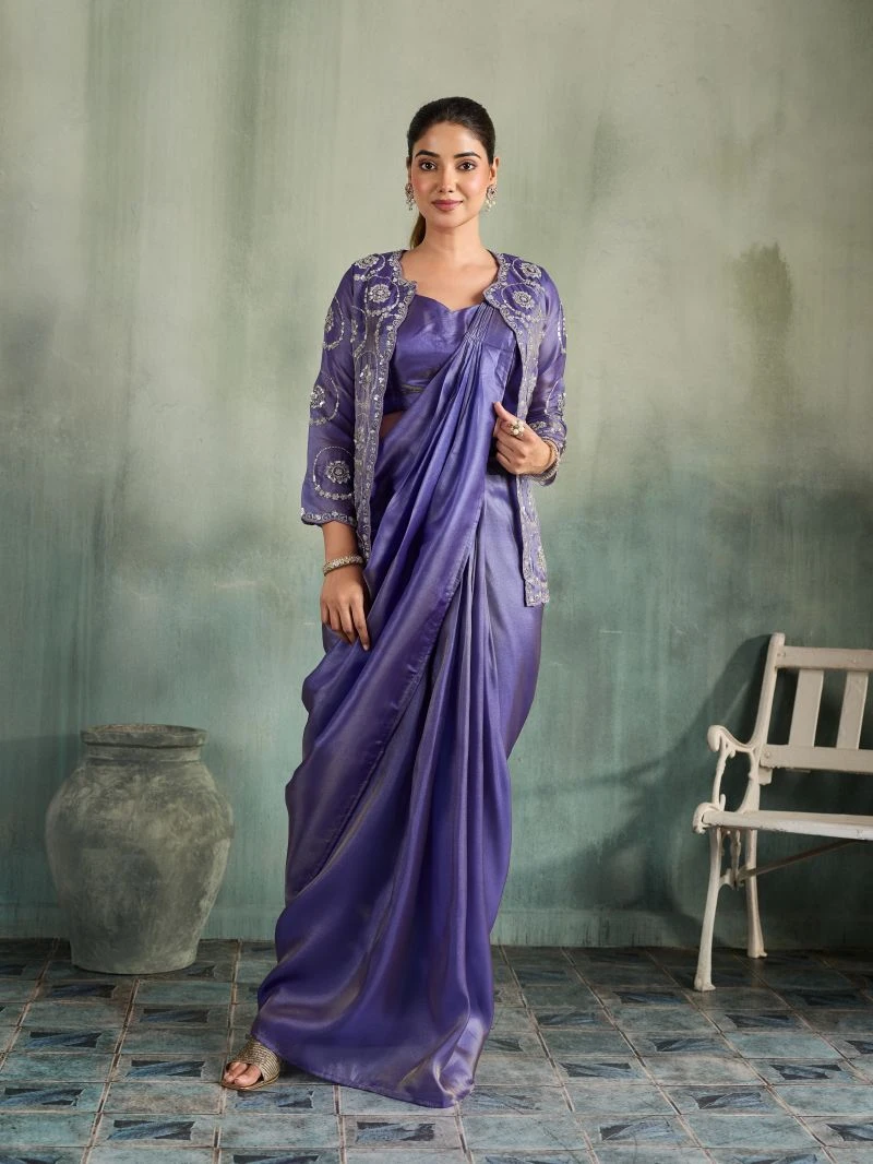 Amoha A 575 Shimmer Organza Hand Work Ready To Wear Saree Collection 2