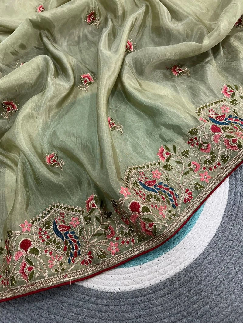 Bt 1319 Glass Satin Silk Thread Worked Saree Collection 7