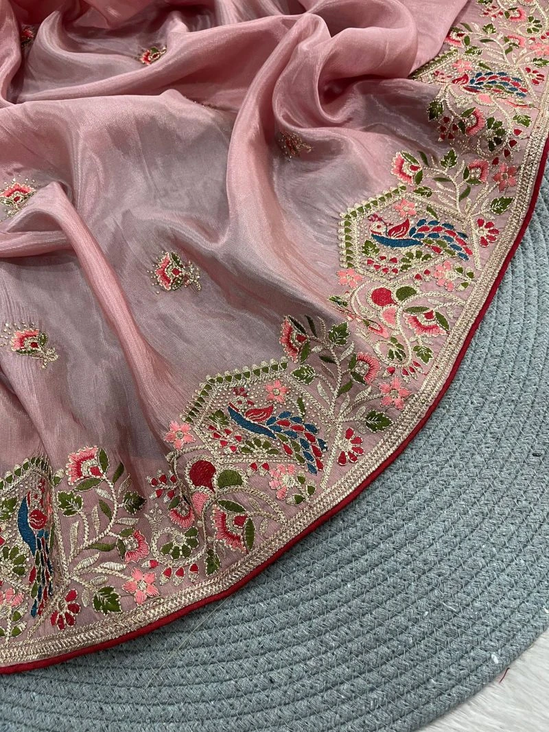 Bt 1319 Glass Satin Silk Thread Worked Saree Collection 8