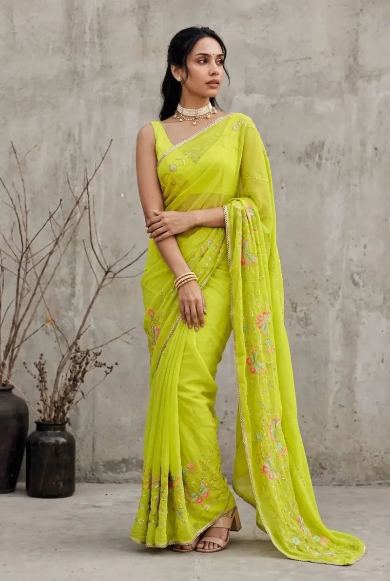 Bt 1320 Star Georgette Embroidery Worked Saree Collection 2
