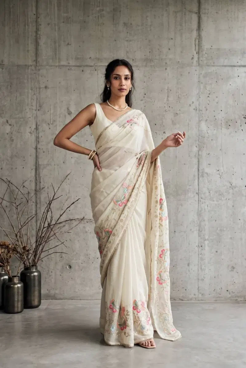 Bt 1320 Star Georgette Embroidery Worked Saree Collection 4