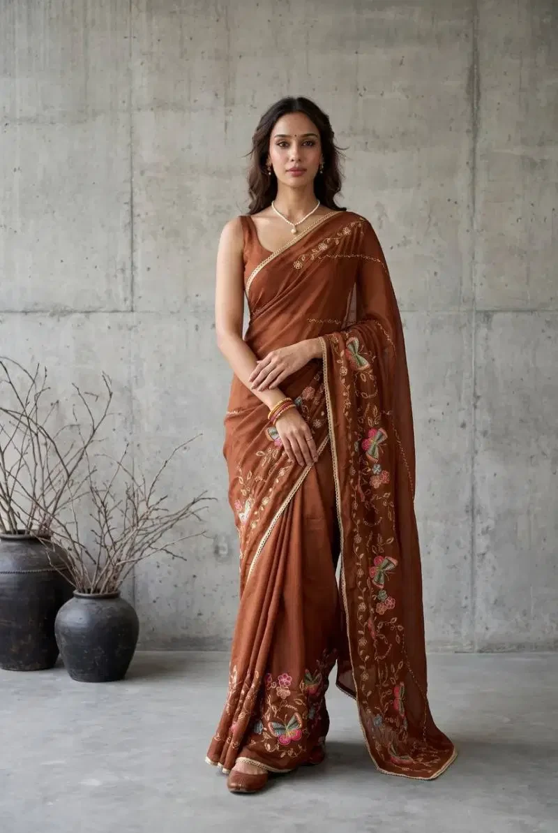 Bt 1320 Star Georgette Embroidery Worked Saree Collection 6