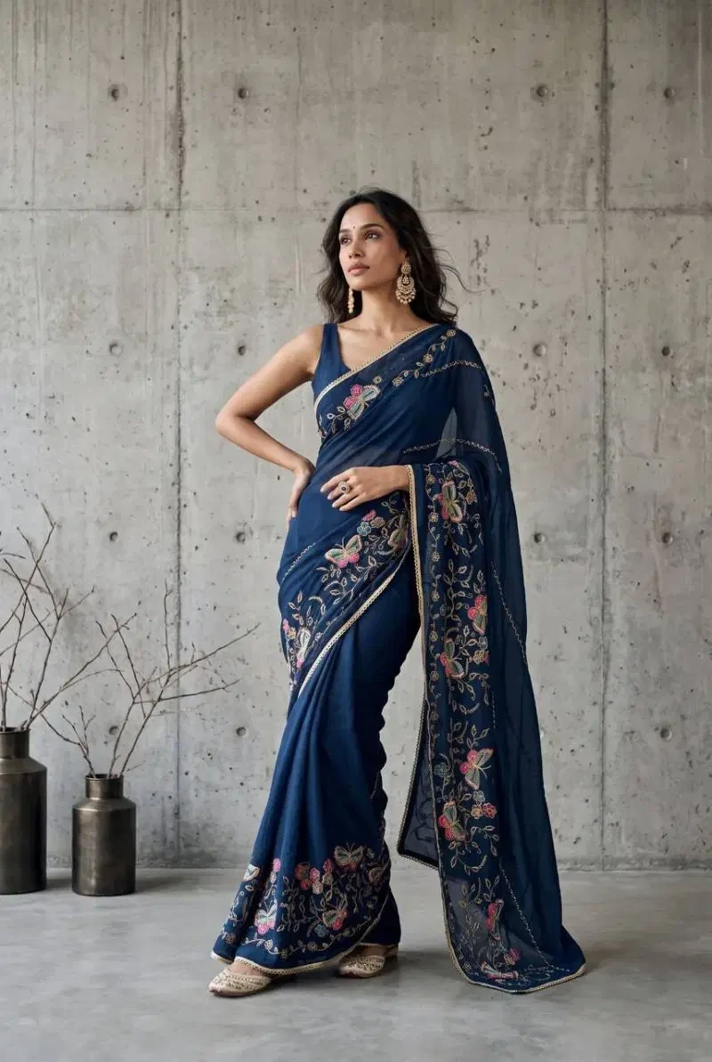 Bt 1320 Star Georgette Embroidery Worked Saree Collection 7