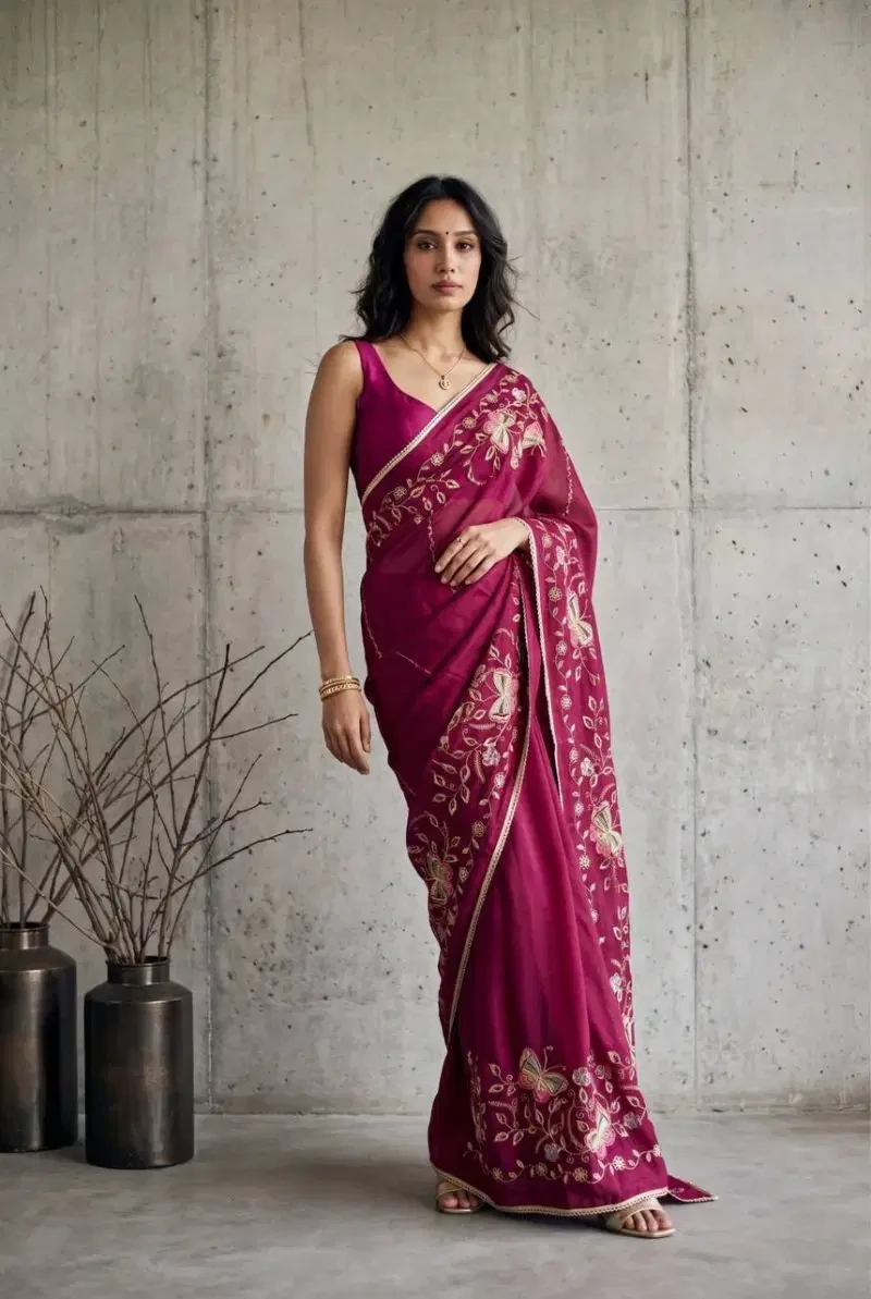 Bt 1320 Star Georgette Embroidery Worked Saree Collection 8