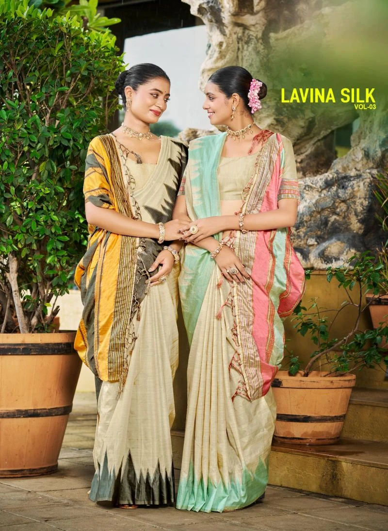 Bunawat Lavina Silk 3 Slub Silk Sangam Prints Saree Collection
