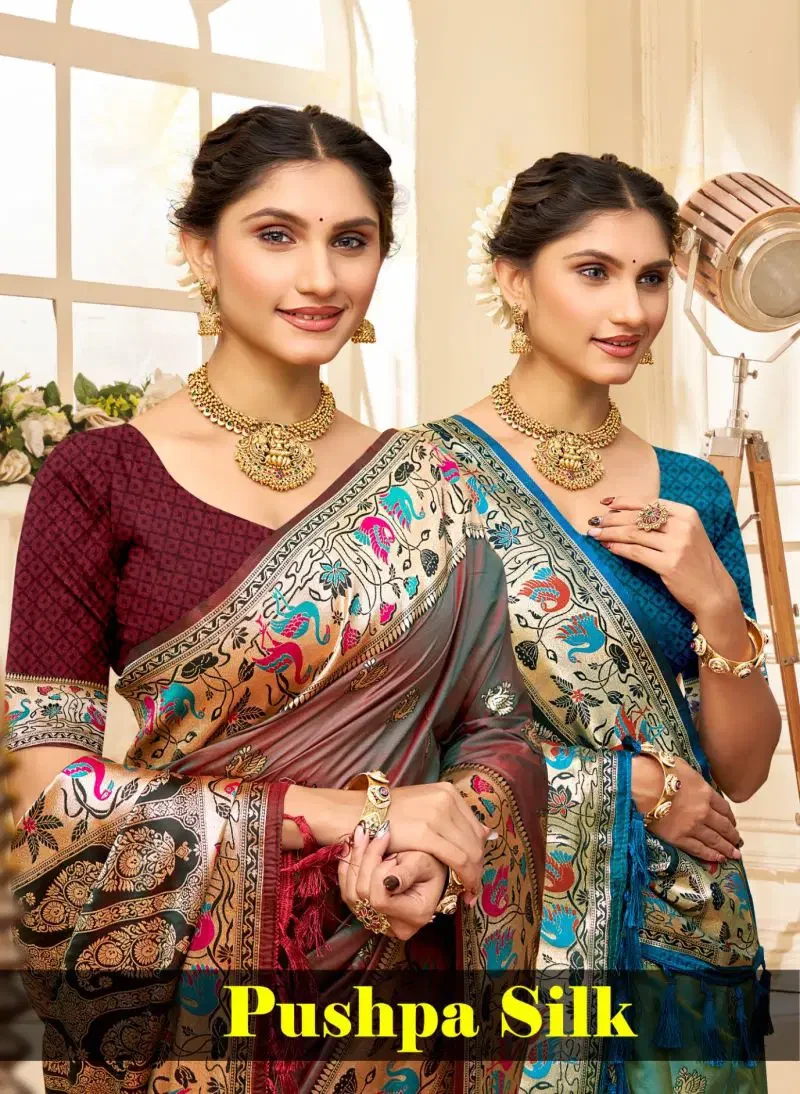 Bunawat Pushpa Silk Sangam Prints Silk Woven Worked Saree 1