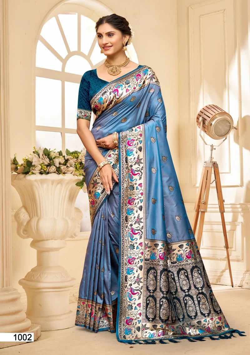 Bunawat Pushpa Silk Sangam Prints Silk Woven Worked Saree 4