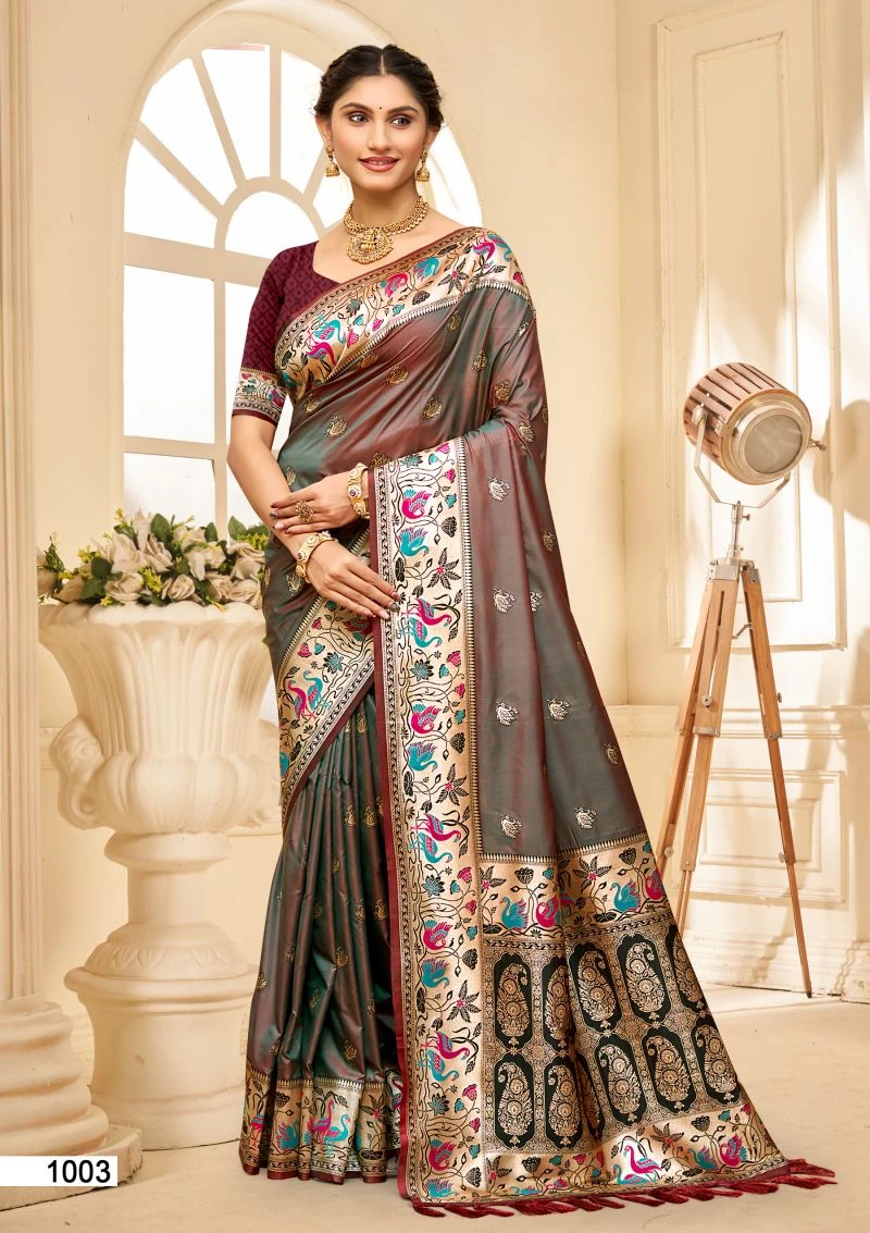 Bunawat Pushpa Silk Sangam Prints Silk Woven Worked Saree 8