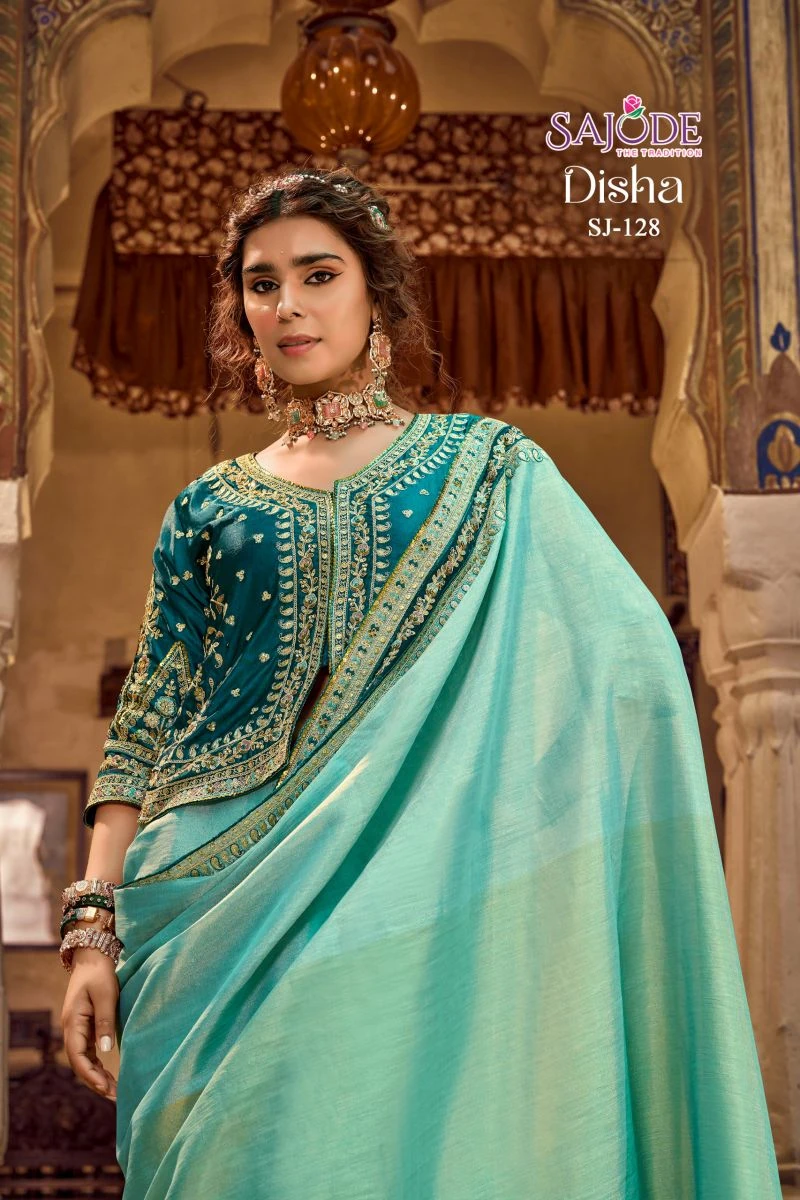 Disha Silk Viscose Linen Embroidered Party Wear Saree Collection