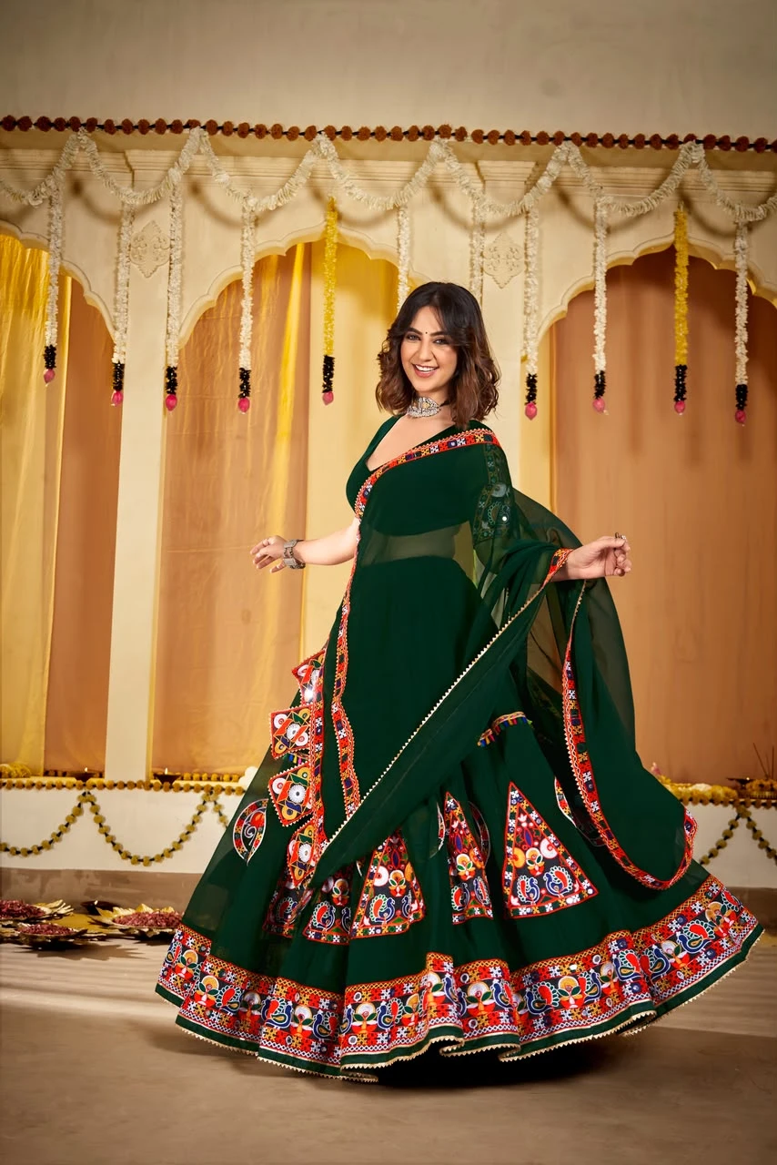 Georgette Lehenga Choli With Kutchi Embroidery And Mirror Work 1
