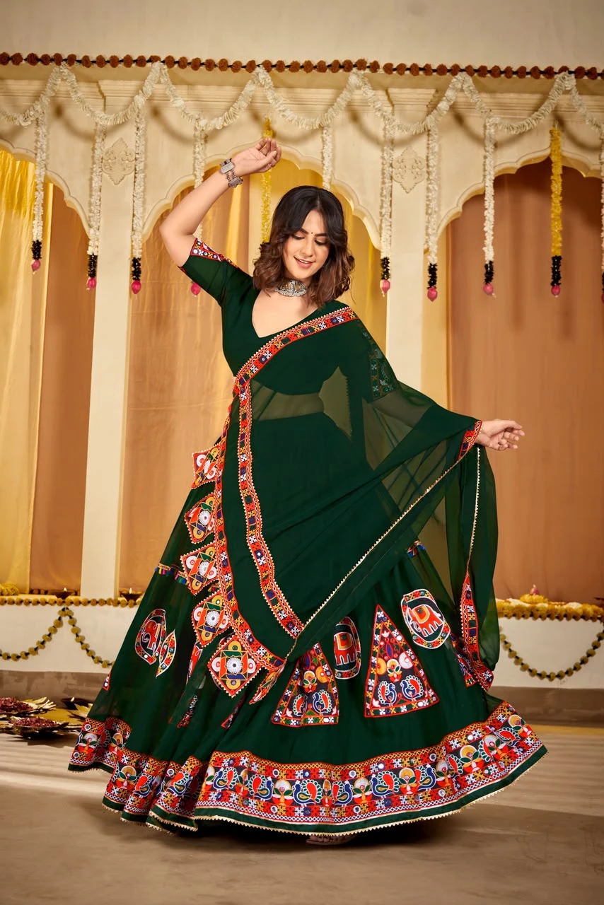 Georgette Lehenga Choli With Kutchi Embroidery And Mirror Work 3