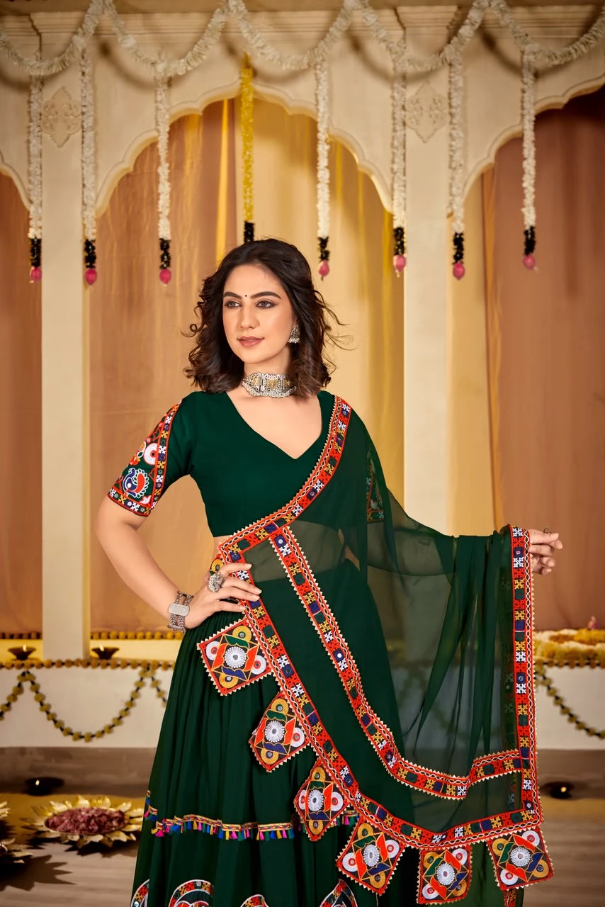 Georgette Lehenga Choli With Kutchi Embroidery And Mirror Work 4