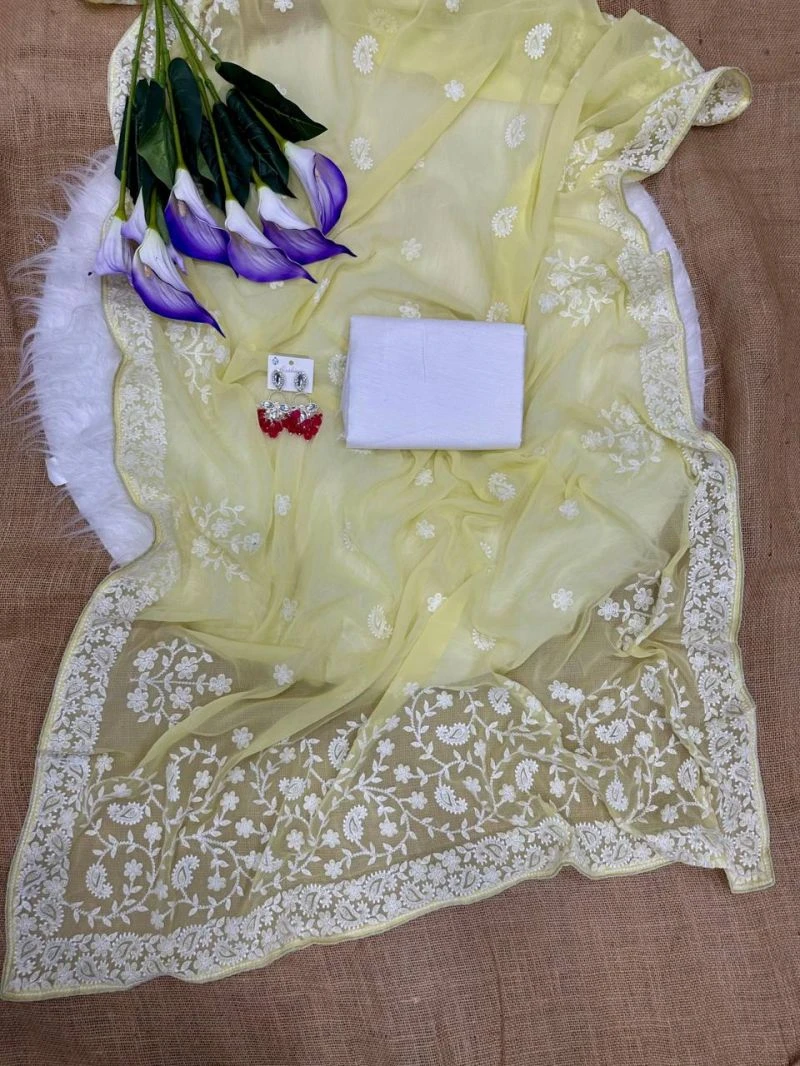 Gopi 1 Georgette Embroidery Chikankari Worked Saree Collection 3