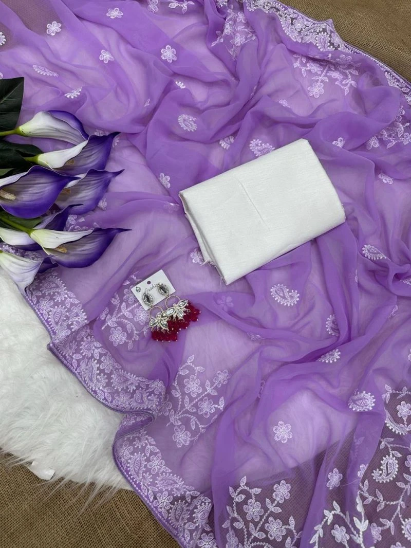 Gopi 1 Georgette Embroidery Chikankari Worked Saree Collection 5