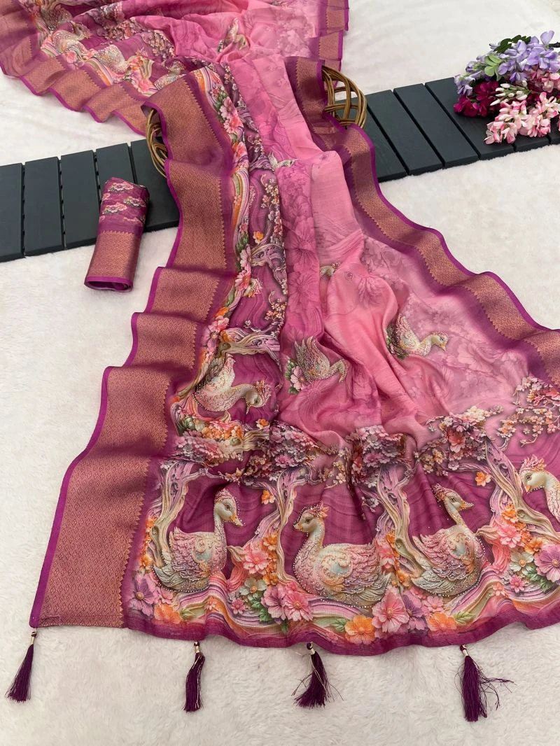 Hamsa K9 Jute Silk Peacock Designer Saree Collection