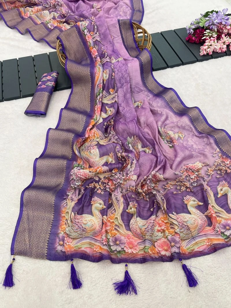 Hamsa K9 Jute Silk Peacock Designer Saree Collection 7