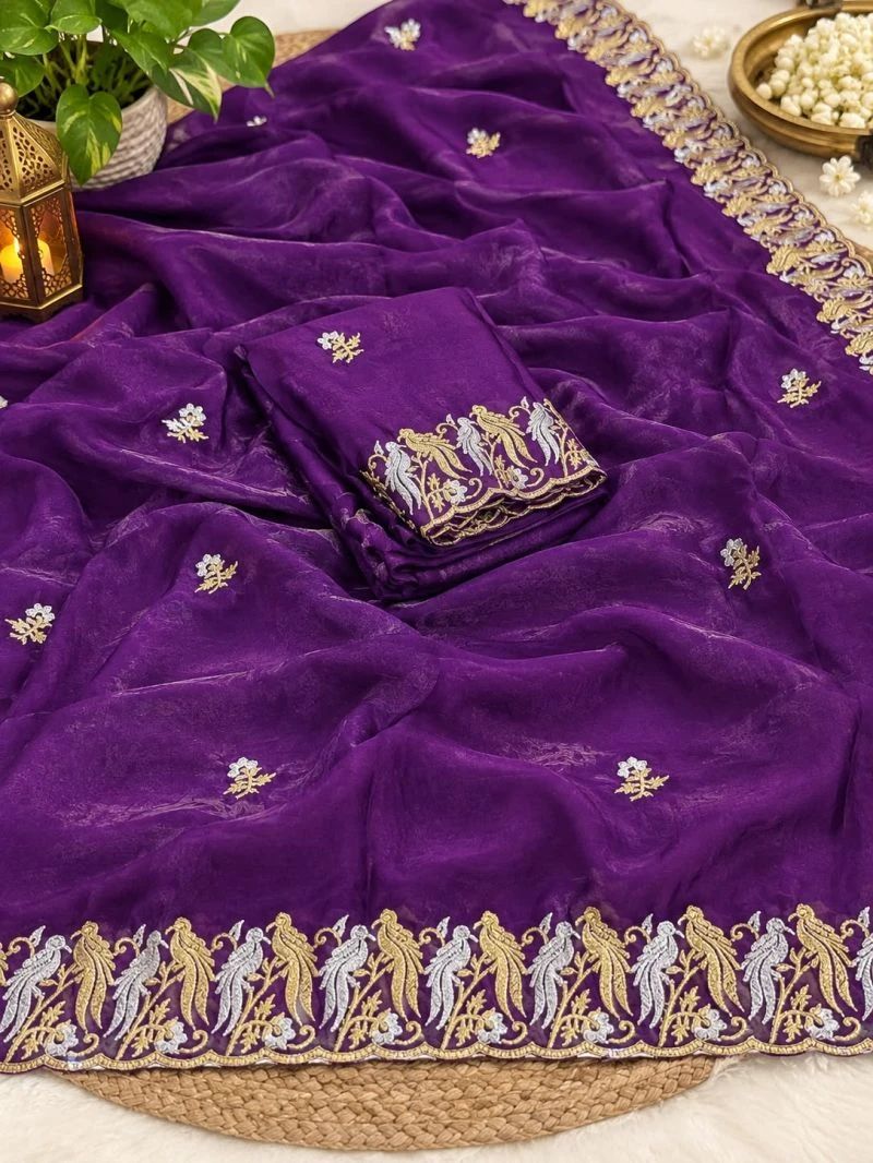 Happy Ah Fendy Satin Embroidery Saree Collection 2