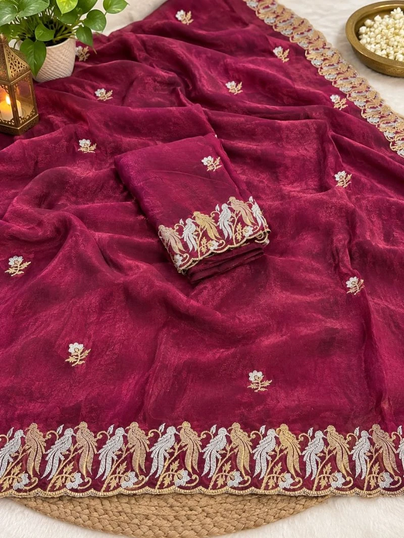 Happy Ah Fendy Satin Embroidery Saree Collection 3