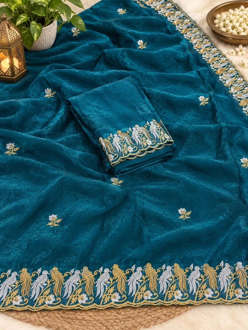 Happy Ah Fendy Satin Embroidery Saree Collection 4