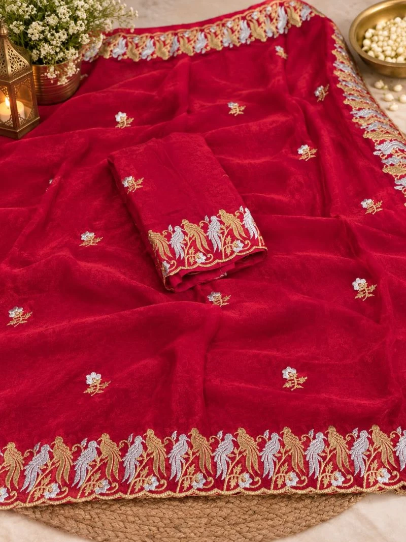 Happy Ah Fendy Satin Embroidery Saree Collection 5