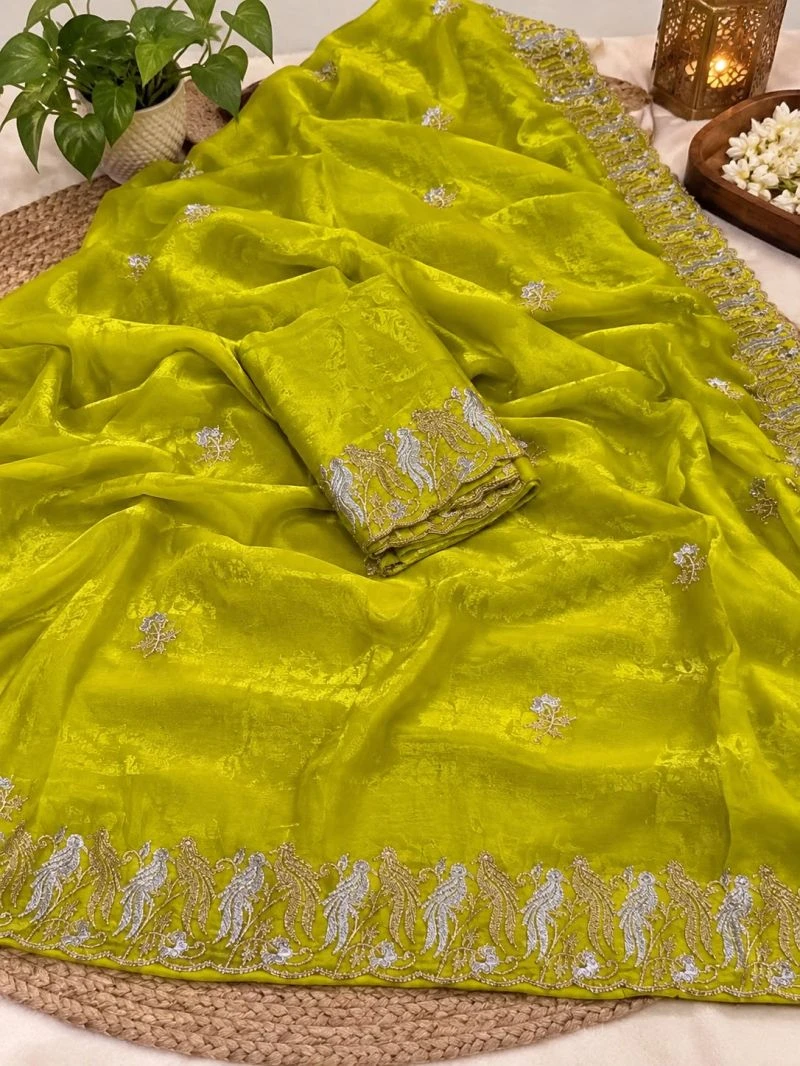 Happy Ah Fendy Satin Embroidery Saree Collection 6