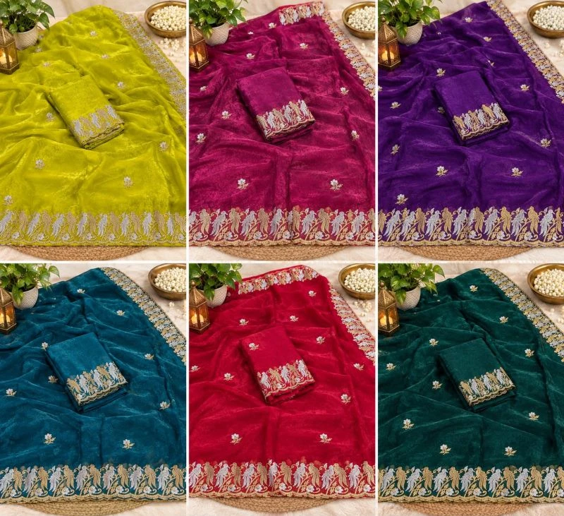 Happy Ah Fendy Satin Embroidery Saree Collection 8