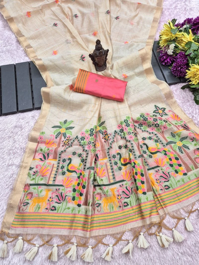 Jasmin Vol 5 Munga Cotton Weaving Zari Butti Work Saree Collection 4