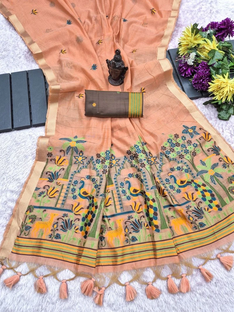 Jasmin Vol 5 Munga Cotton Weaving Zari Butti Work Saree Collection 5