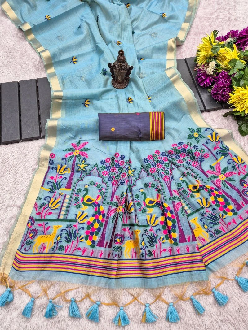 Jasmin Vol 5 Munga Cotton Weaving Zari Butti Work Saree Collection 7